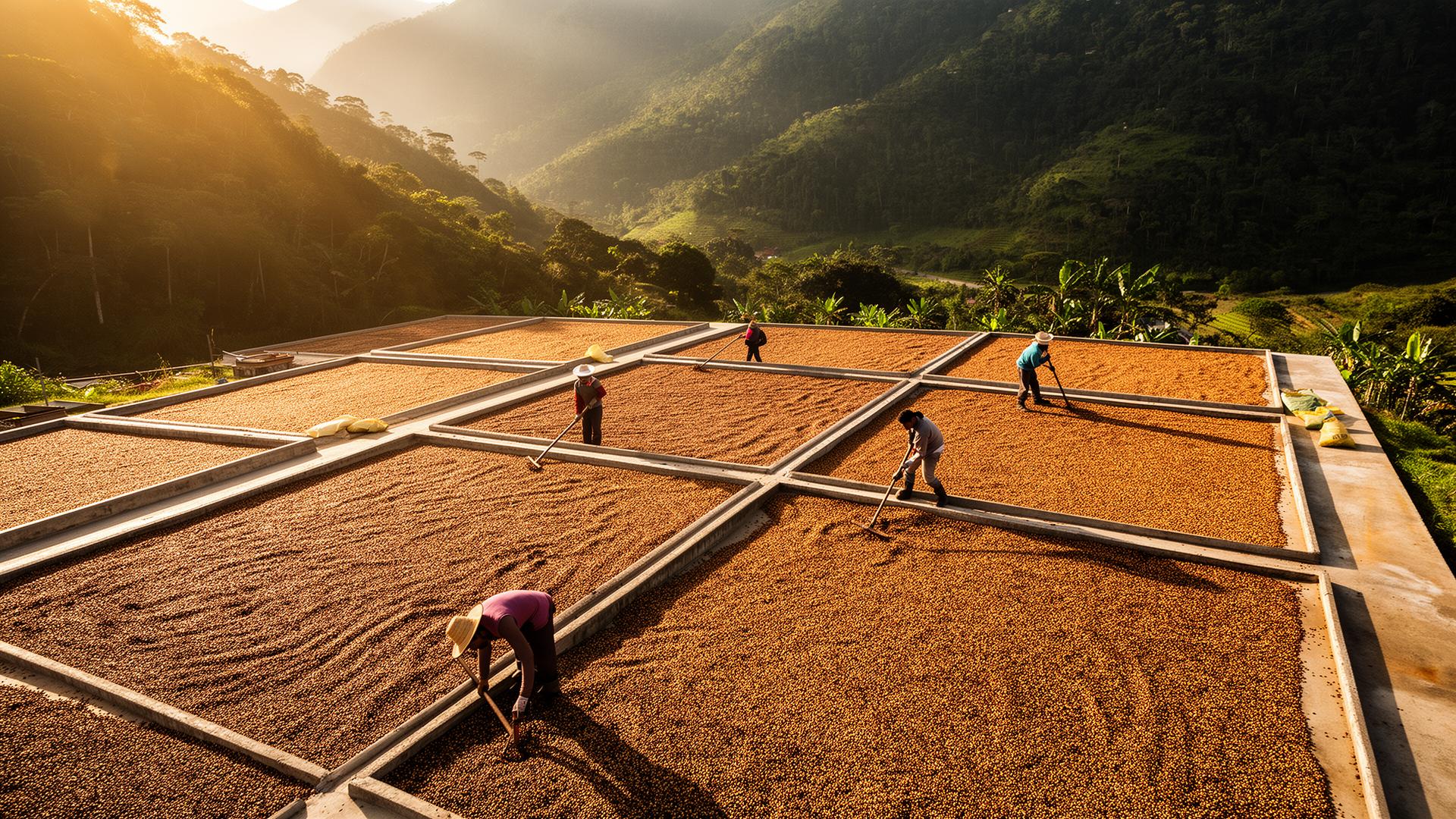 Coffee beans drying in the sun