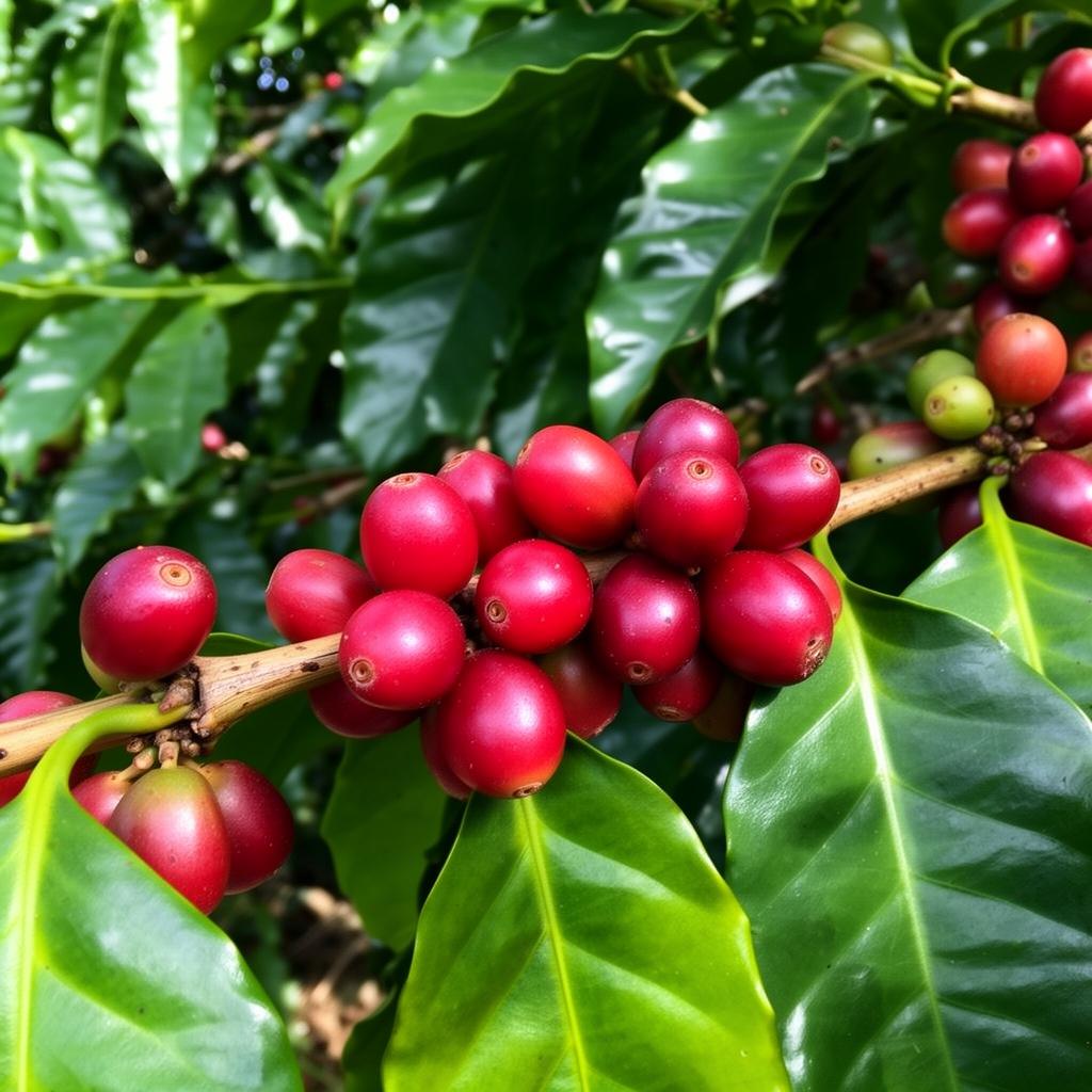 Coffee cherries on the plant